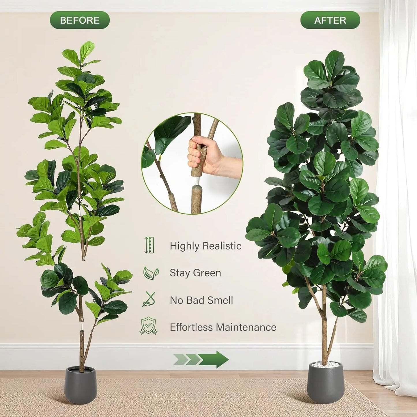 Realistic Fiddle Leaf Fig Tree Artificial for Home Decor Display