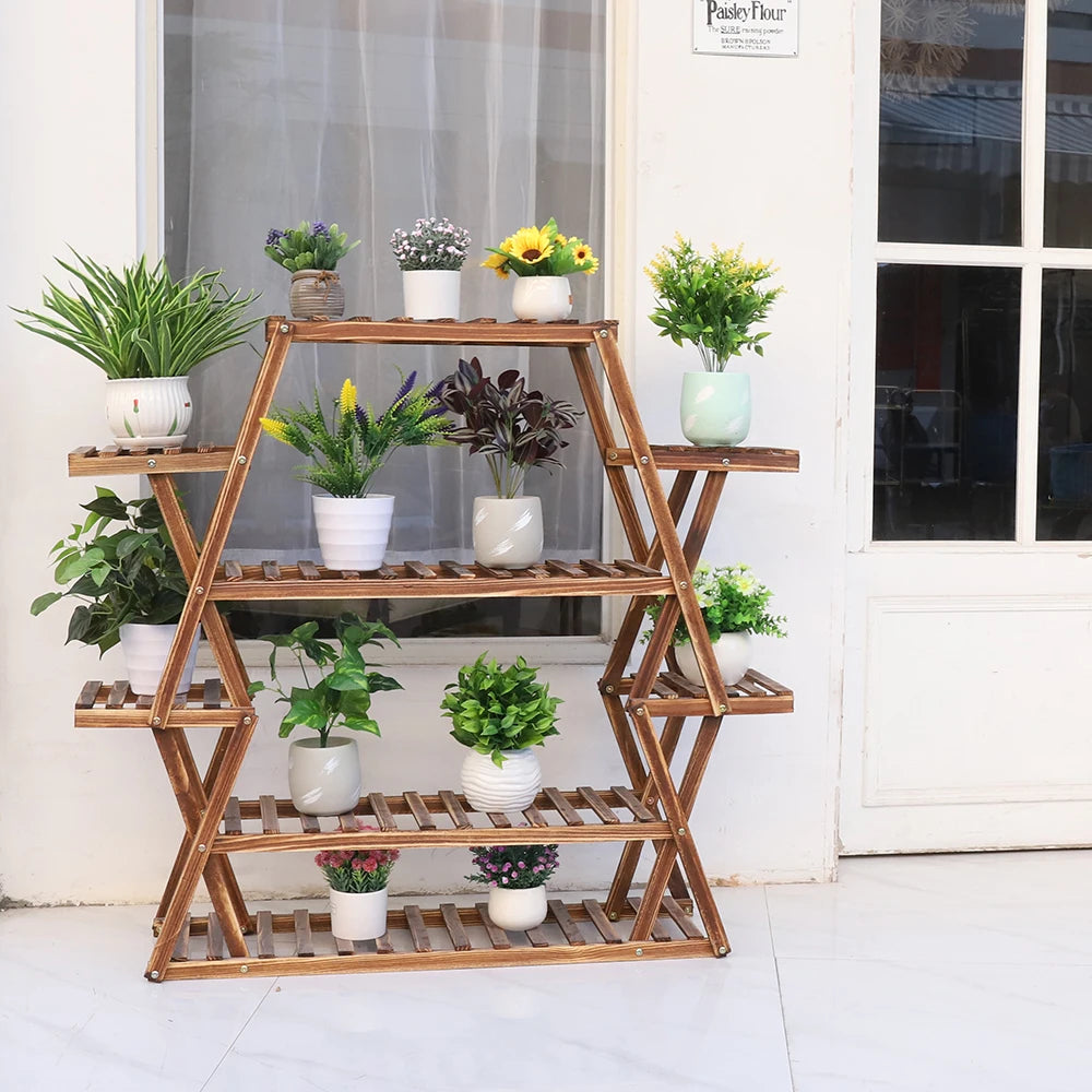 Multilayer Pine Wood Plant Stand 8 Tier Indoor Outdoor
