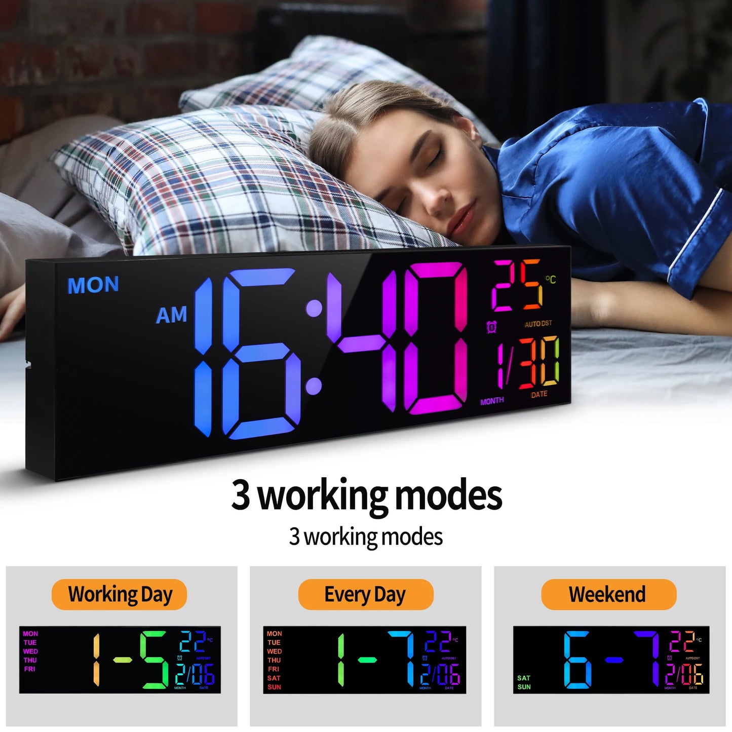 Digital Wall Clock With Remote Alarm Temperature Display