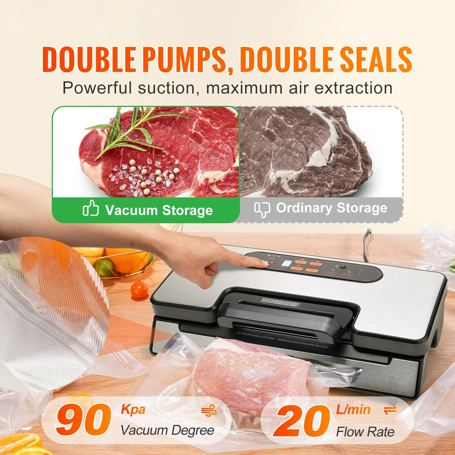 SucceBuy Vacuum Sealer Machine For Food Packaging 90Kpa 130W