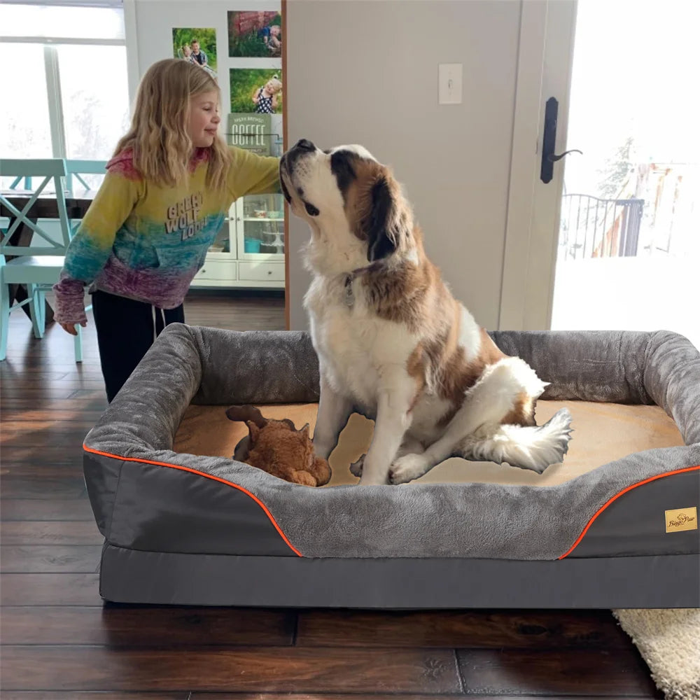BORWARTCN Orthopedic Memory Foam Waterproof Dog Bed with Removable Cover