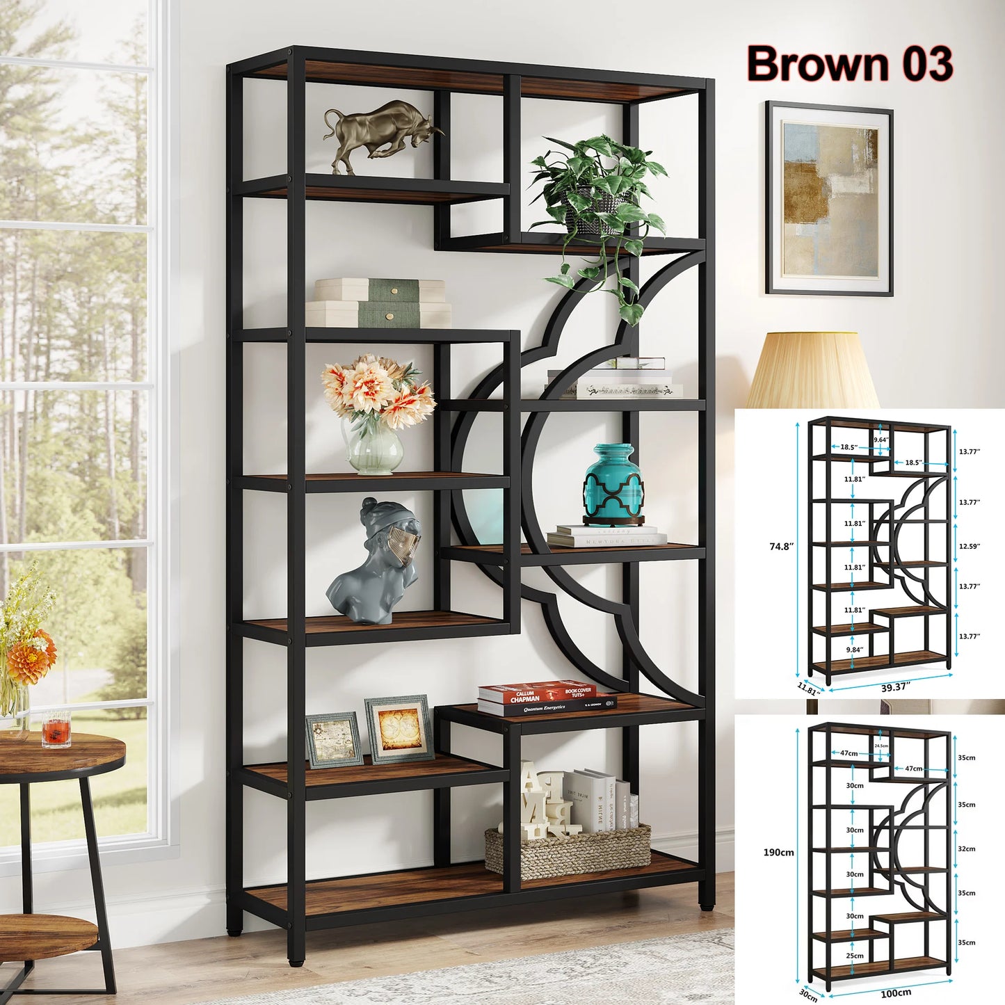 Tribesigns Industrial 5 Tier Etagere Bookcase Freestanding Display Shelf