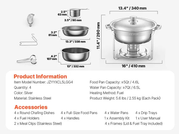 SucceBuy Four Pack Chafing Dish Buffet Set Stainless Steel Chafer Warmer