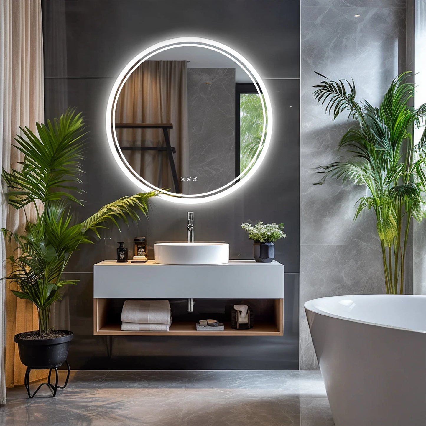 Wisfor Circular LED Backlit Bathroom Mirror with Anti-Fog and Dimmable