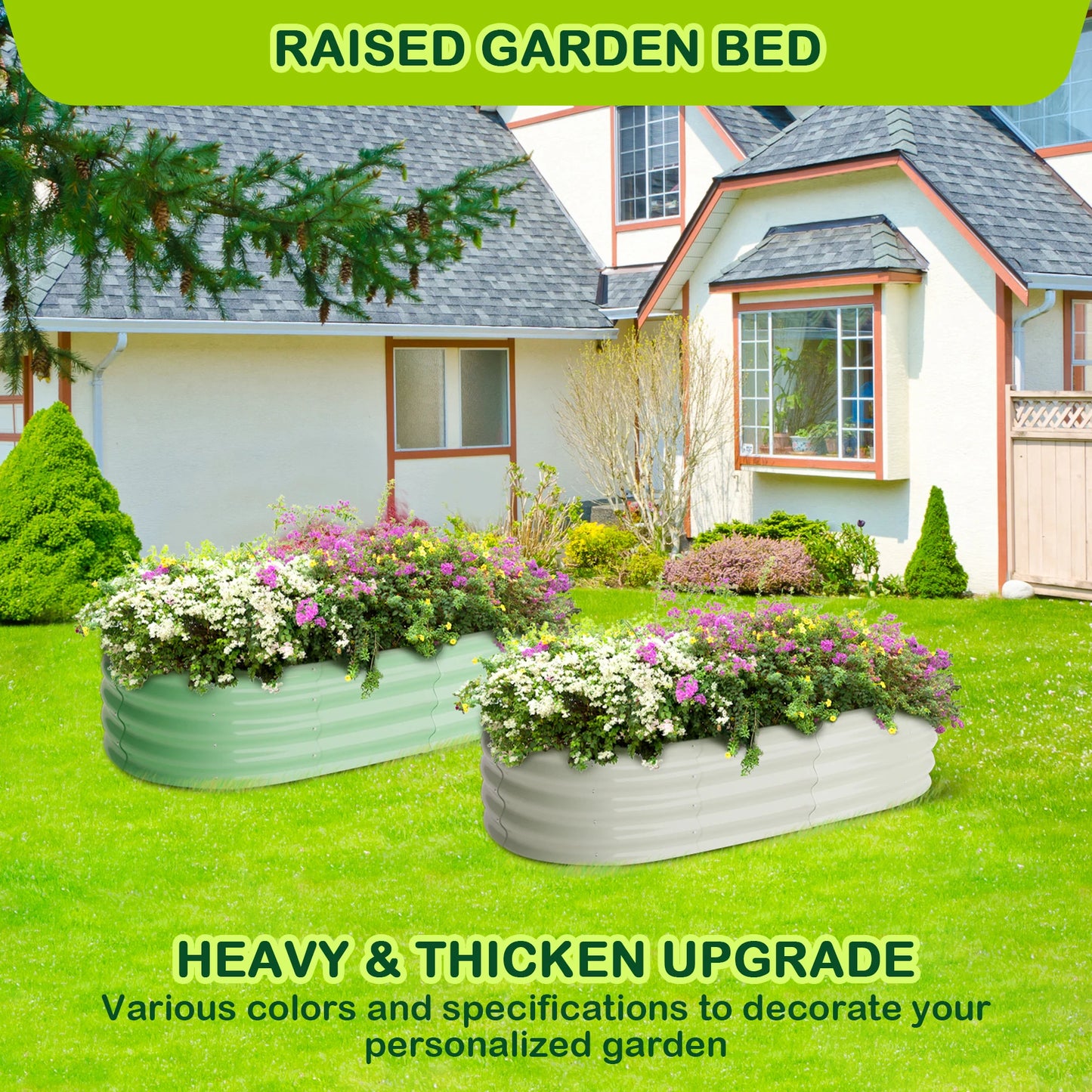 HiMISS Galvanized Raised Garden Bed Pair