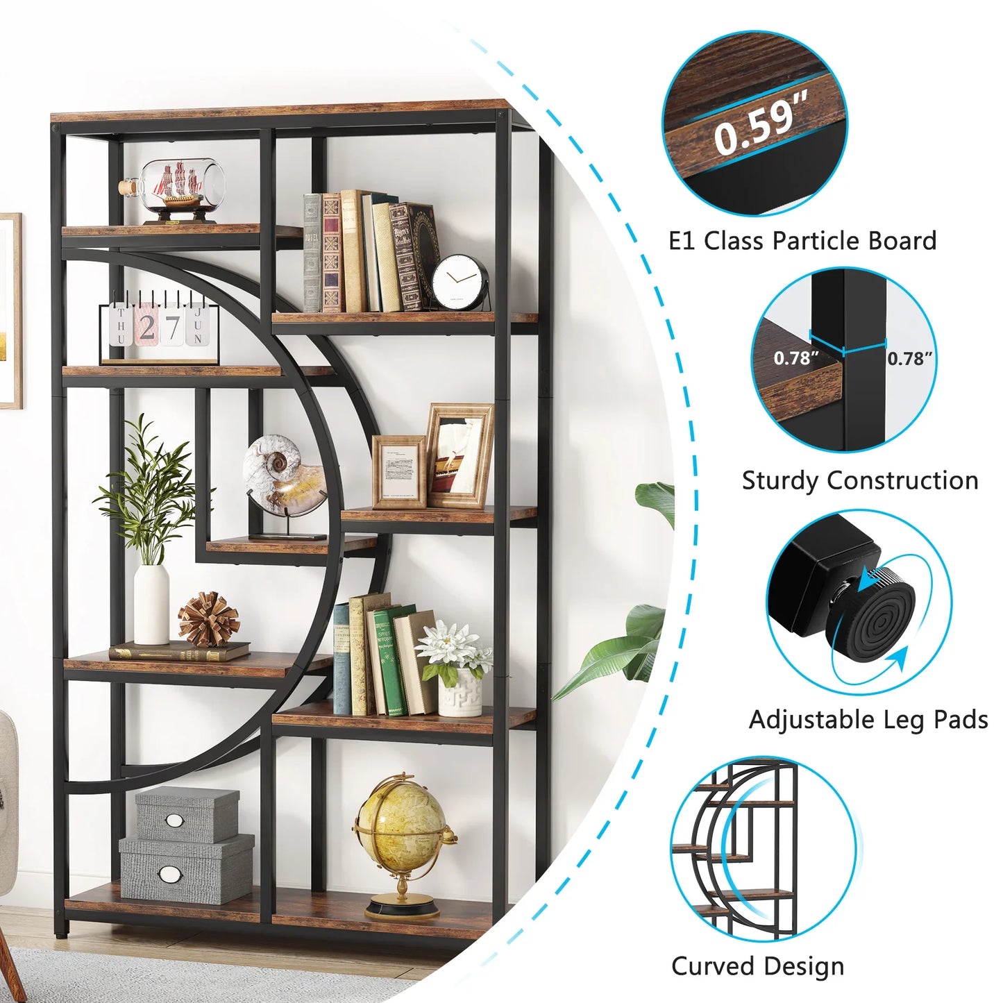 Tribesigns Industrial 5 Tier Etagere Bookcase Freestanding Display Shelf