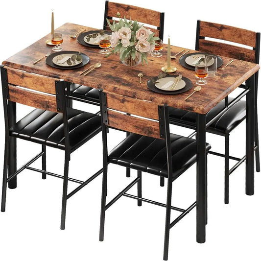 IRONCK Dining Table Set For 4 With Upholstered Chairs Wood Kitchen Small Spaces