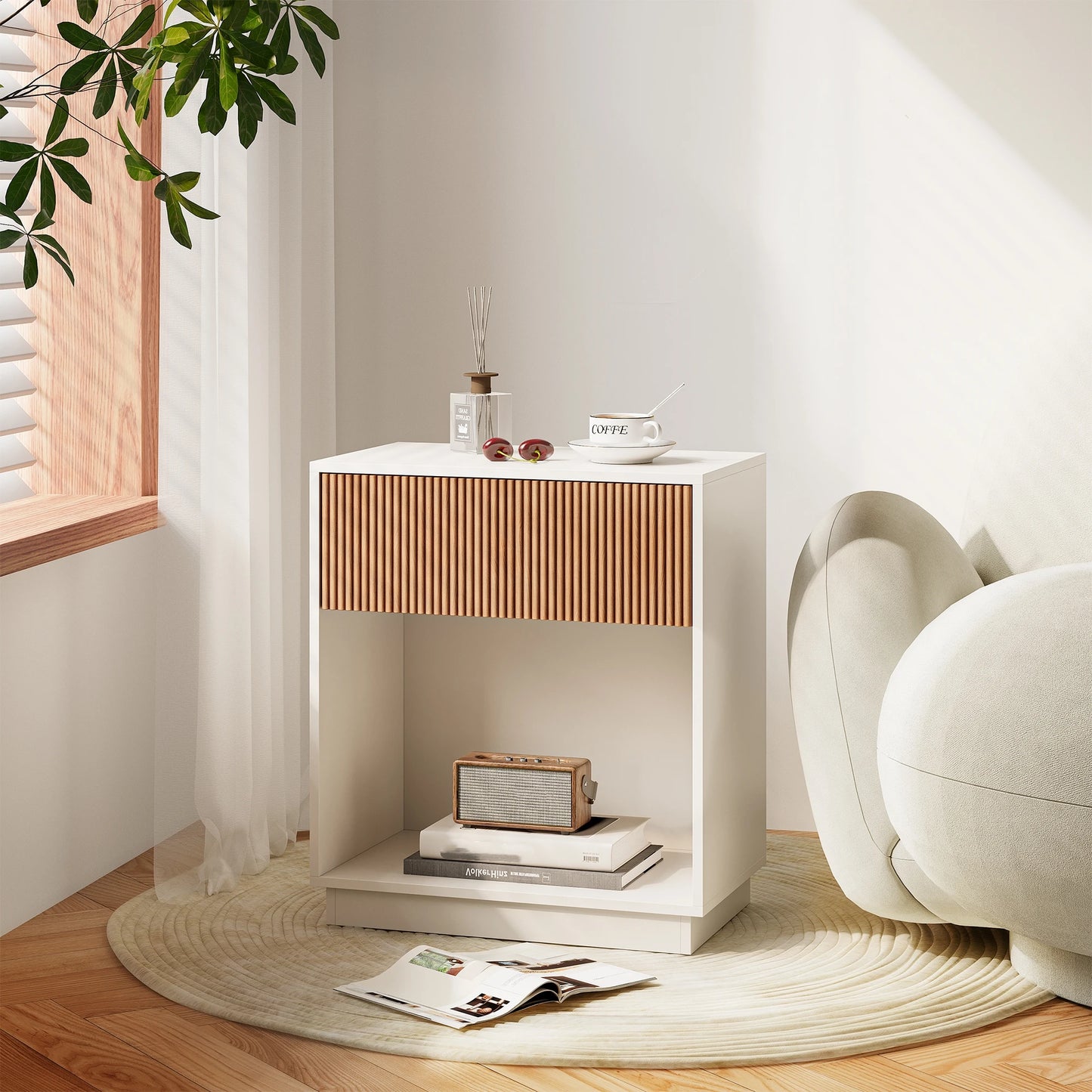 Fluted Nightstands Set Of 2 Modern Mid Century Bedside Tables