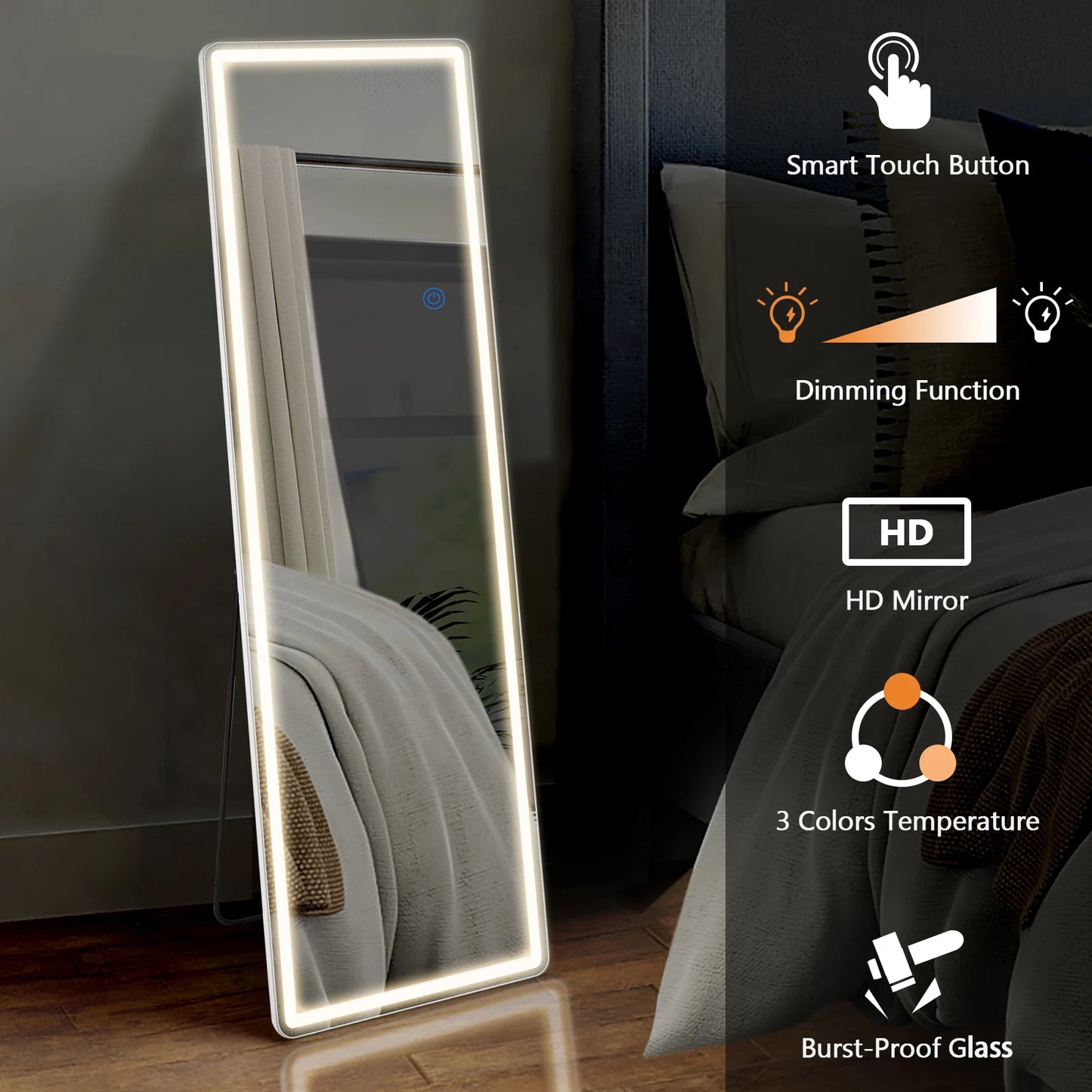 JHK Mirror With Aluminum Alloy Frame Standing Or Wall Mounted