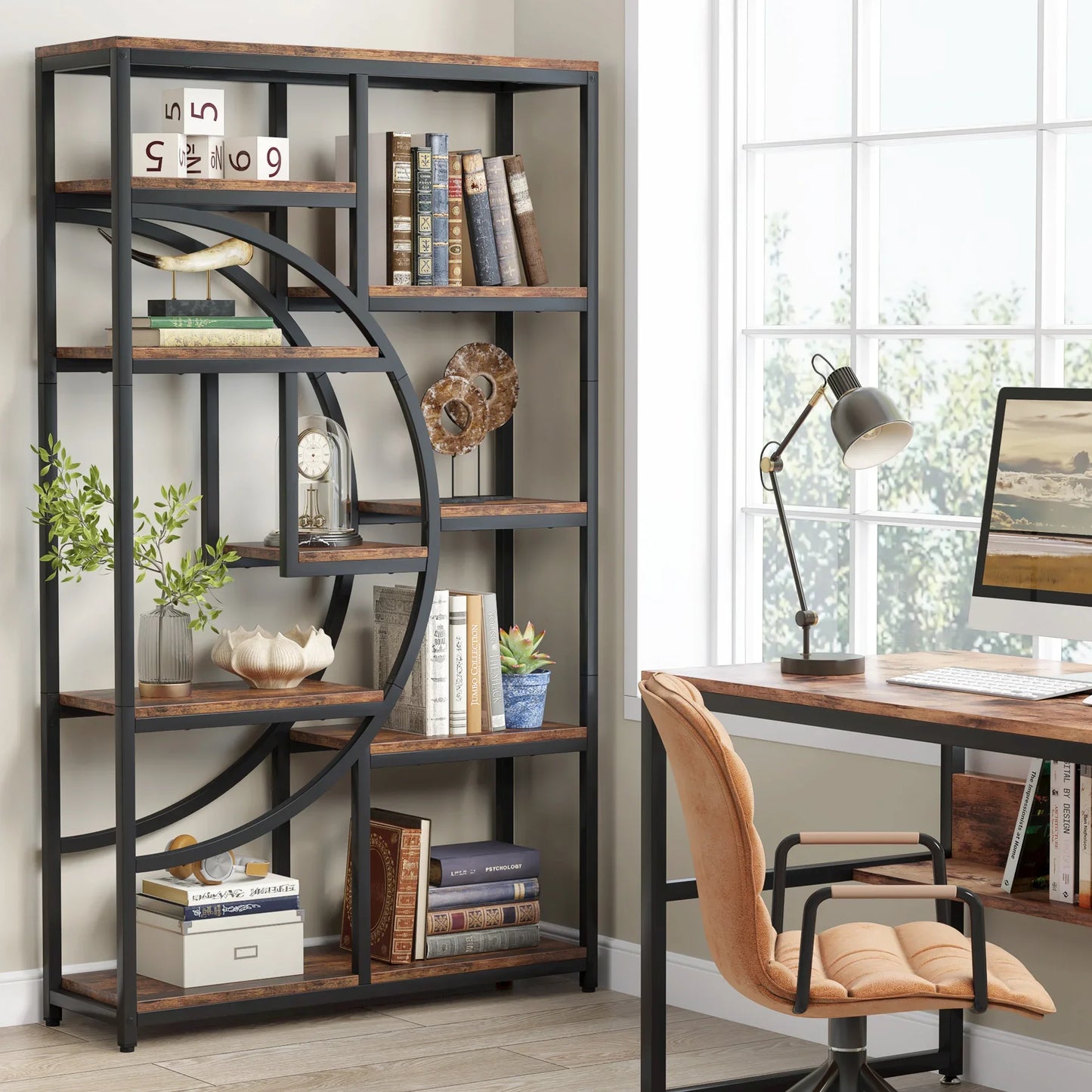 Tribesigns Industrial 5 Tier Etagere Bookcase Freestanding Display Shelf