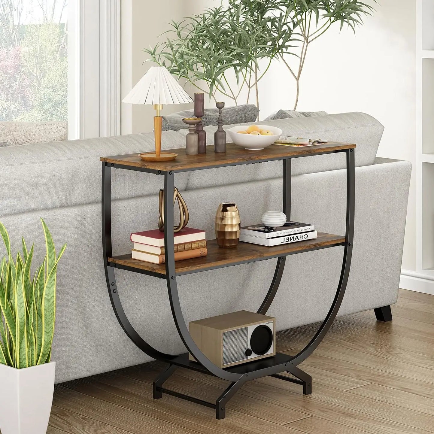Industrial 3-Tier Console Table With Storage For Entryway