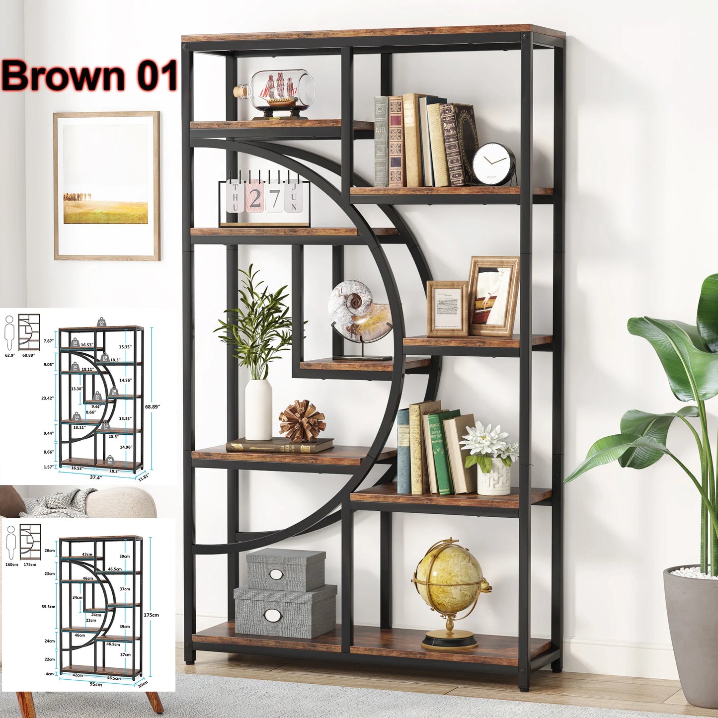 Tribesigns Industrial 5 Tier Etagere Bookcase Freestanding Display Shelf