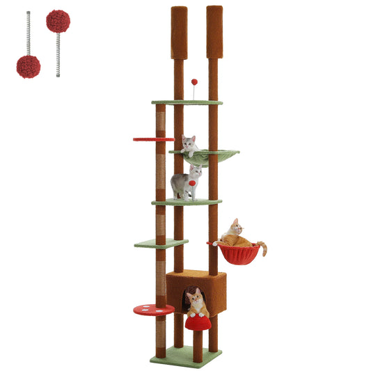 PETEPELACN Cat Tree Floor To Ceiling Tower With Condo Hammock Scratching Post
