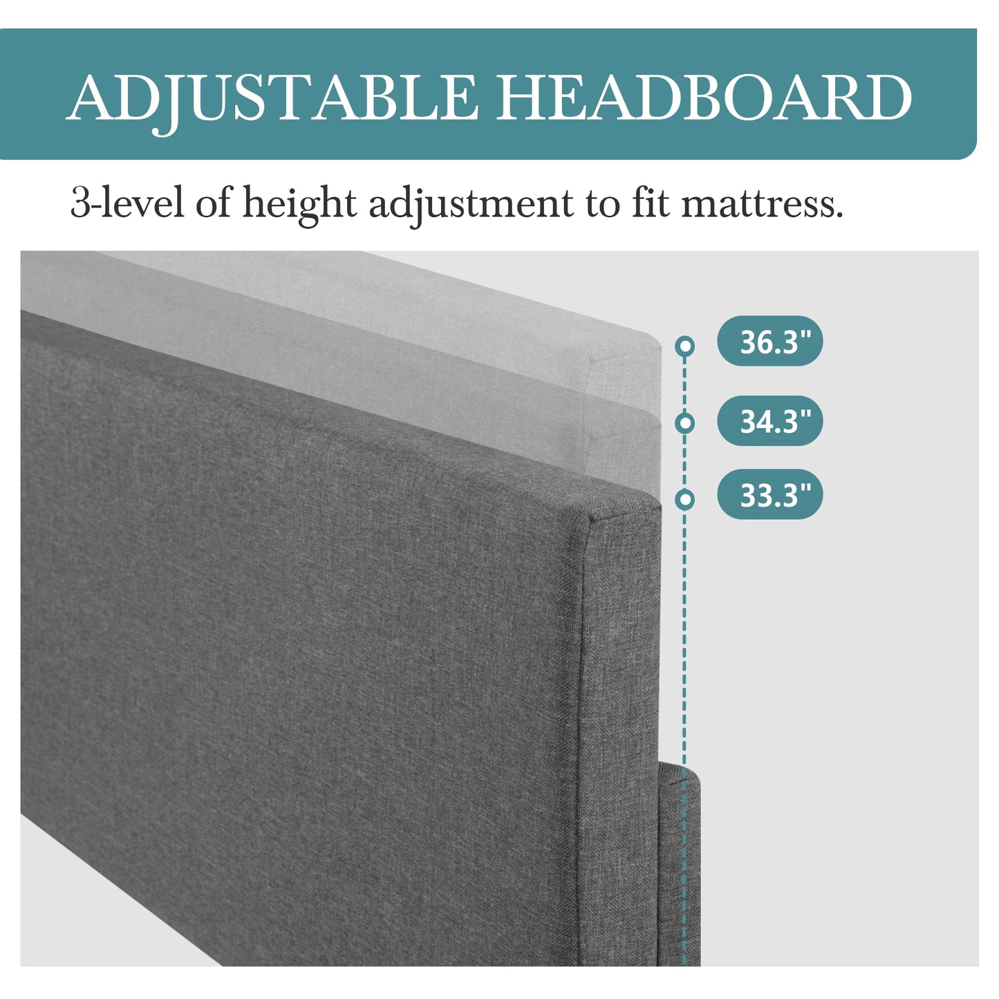 HOOMIC Upholstered Bed Frame With Adjustable Linen Headboard And Slats