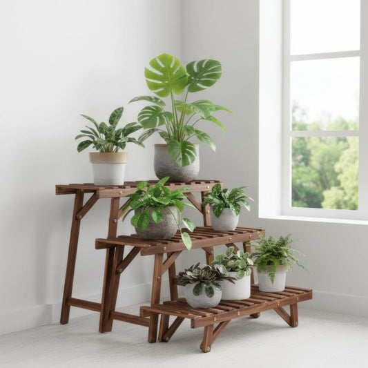 Wisfor 3-Piece Premium Wood Plant Stands for Home Garden