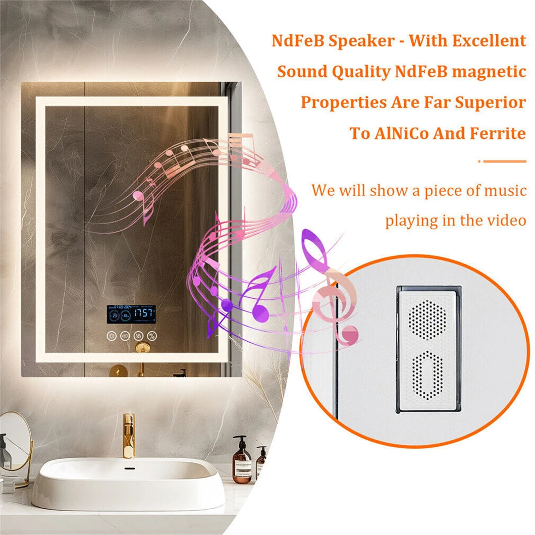 BORWART Smart LED Bathroom Mirror With Bluetooth Speaker Anti Fog