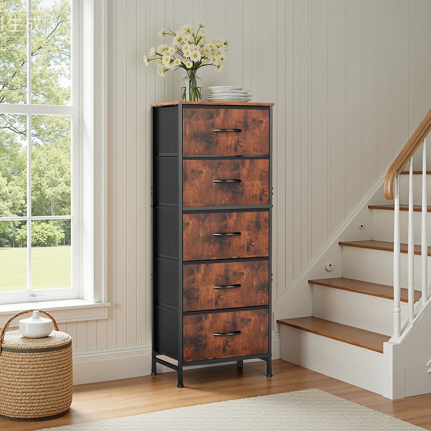 JHK Dresser With 5 Fabric Drawers