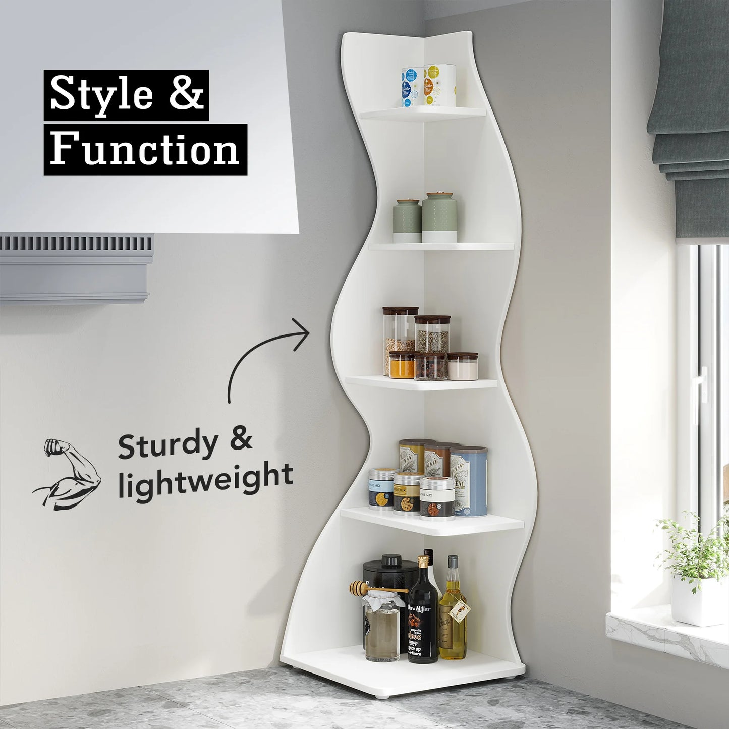 Tribesigns Modern Five Tier Corner Shelf Wall Bookcase