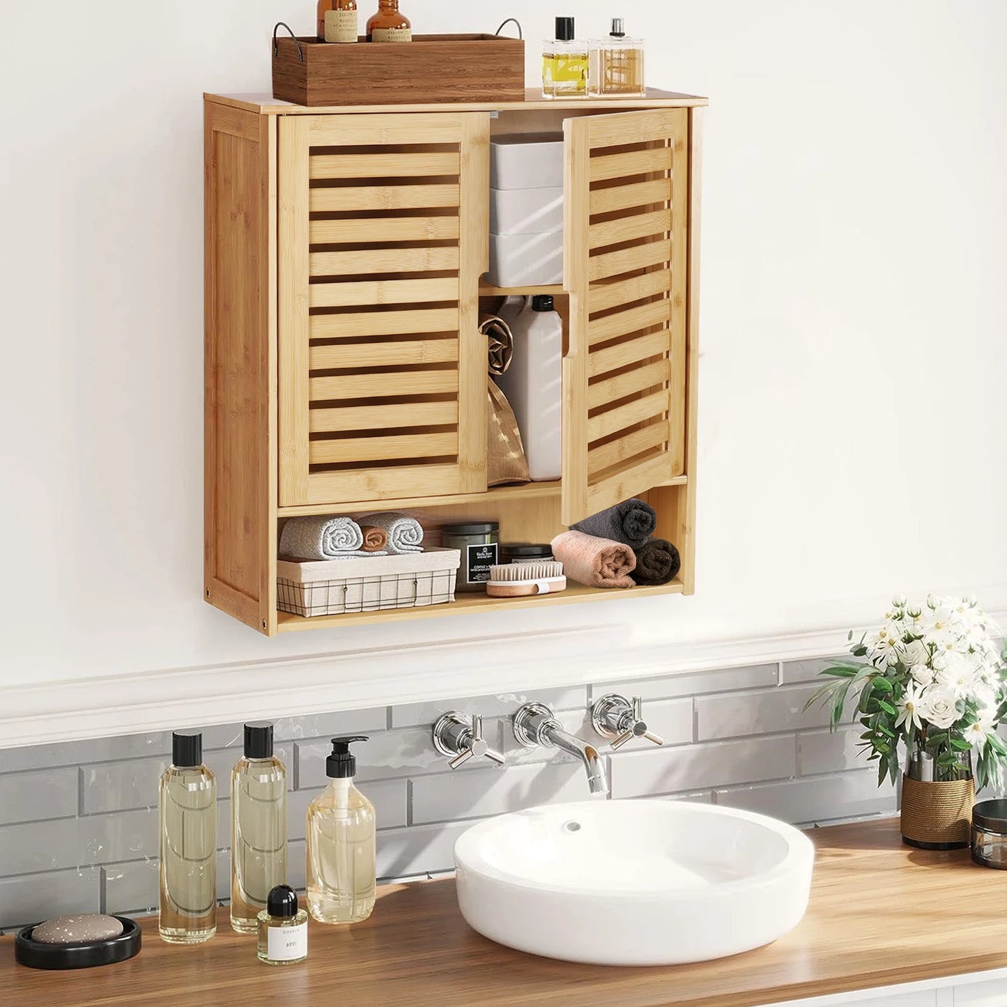 Wisfor Bamboo Over The Toilet Wall Cabinet With Two Doors
