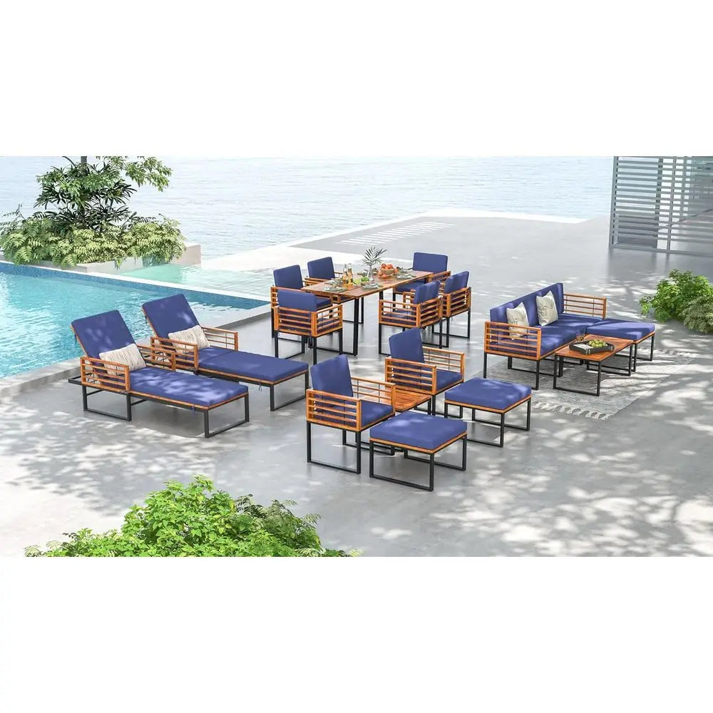 DAFIFY Premium Acacia Wood Chaise Lounge Adjustable Backrest