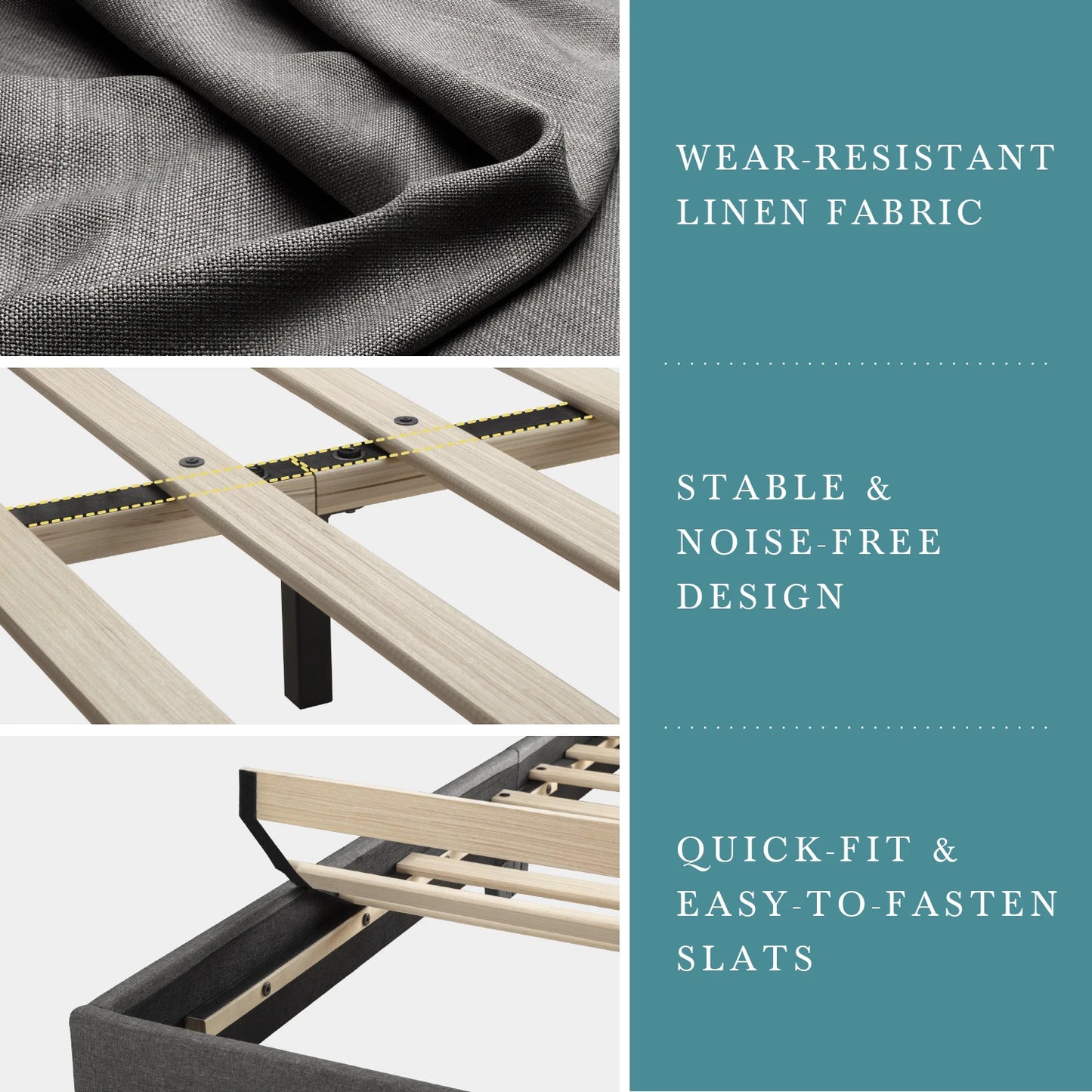 HOOMIC Upholstered Bed Frame With Adjustable Linen Headboard And Slats