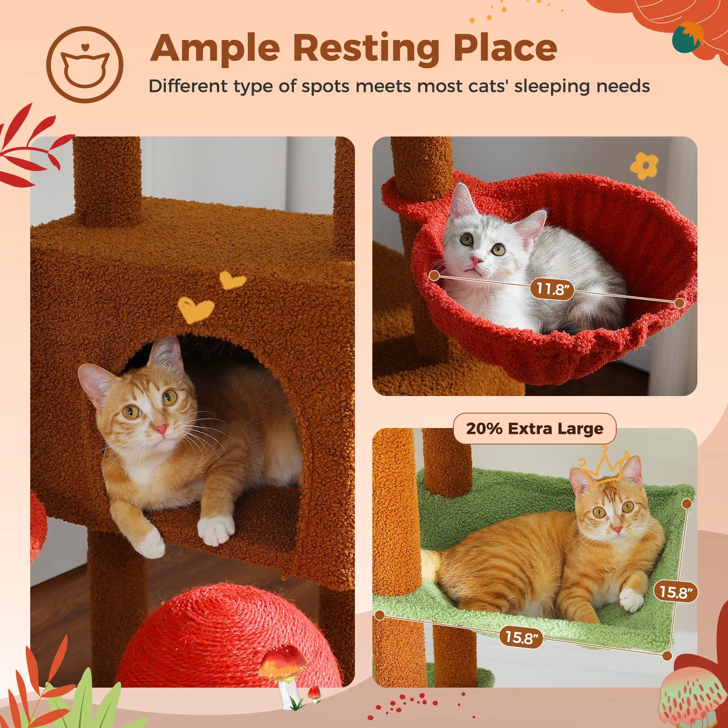 PETEPELACN Cat Tree Floor To Ceiling Tower With Condo Hammock Scratching Post