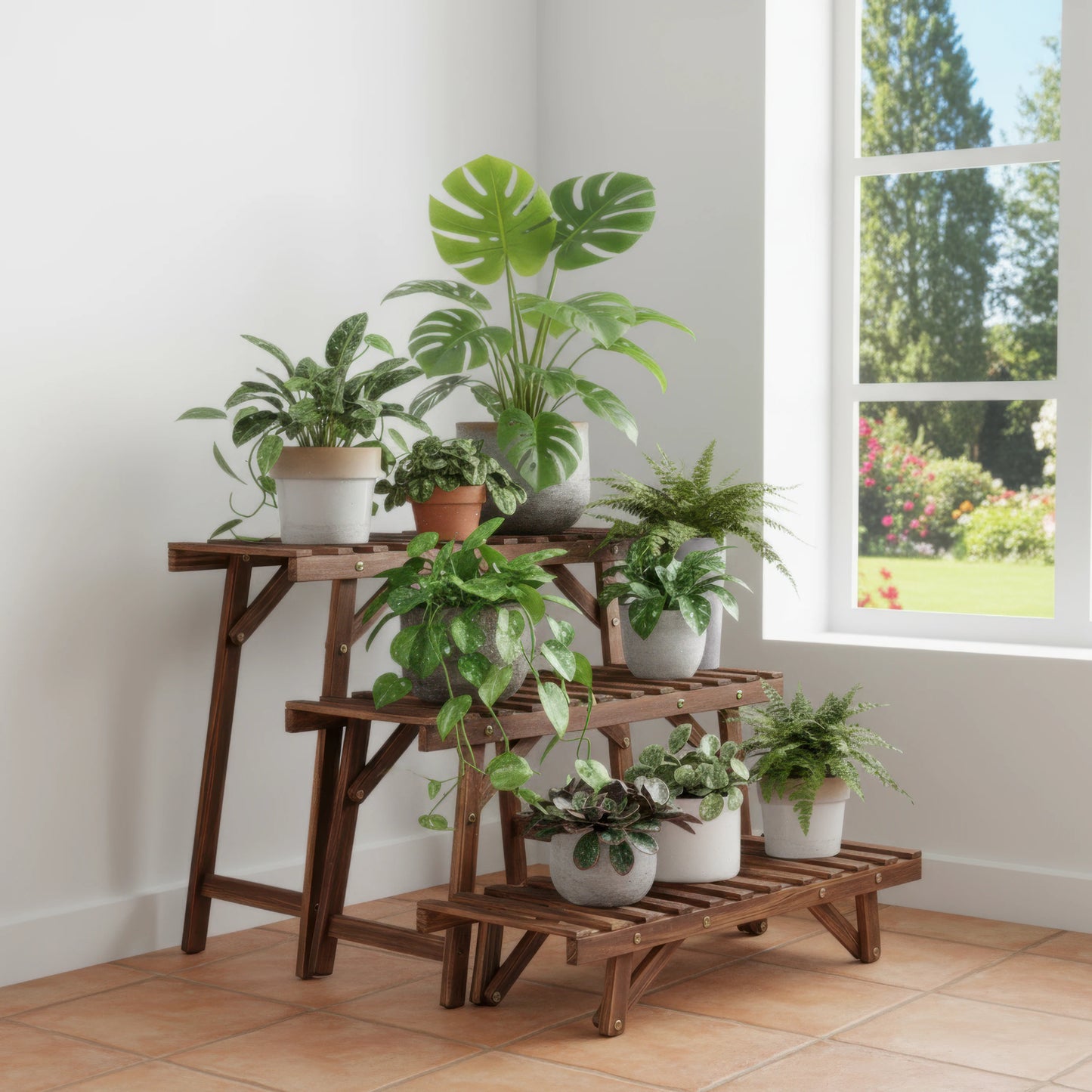 Wisfor 3-Piece Premium Wood Plant Stands for Home Garden