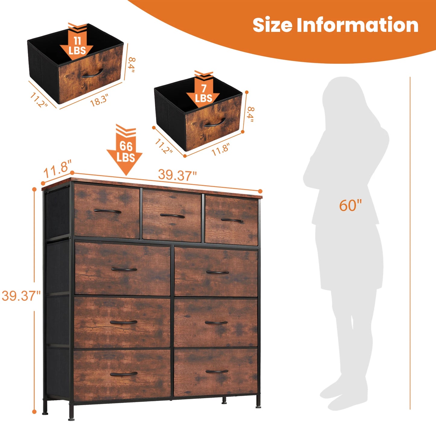JHK Dresser Wardrobe With Nine Fabric Storage Drawers Modern Bedroom
