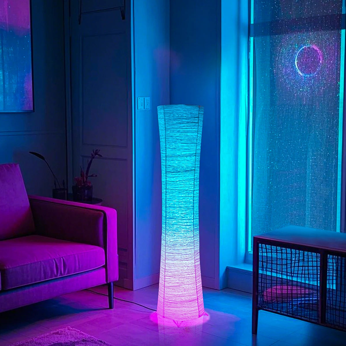 Paper Floor Lamp With RGB LED, Remote Control For Living Room Bedroom Game Room