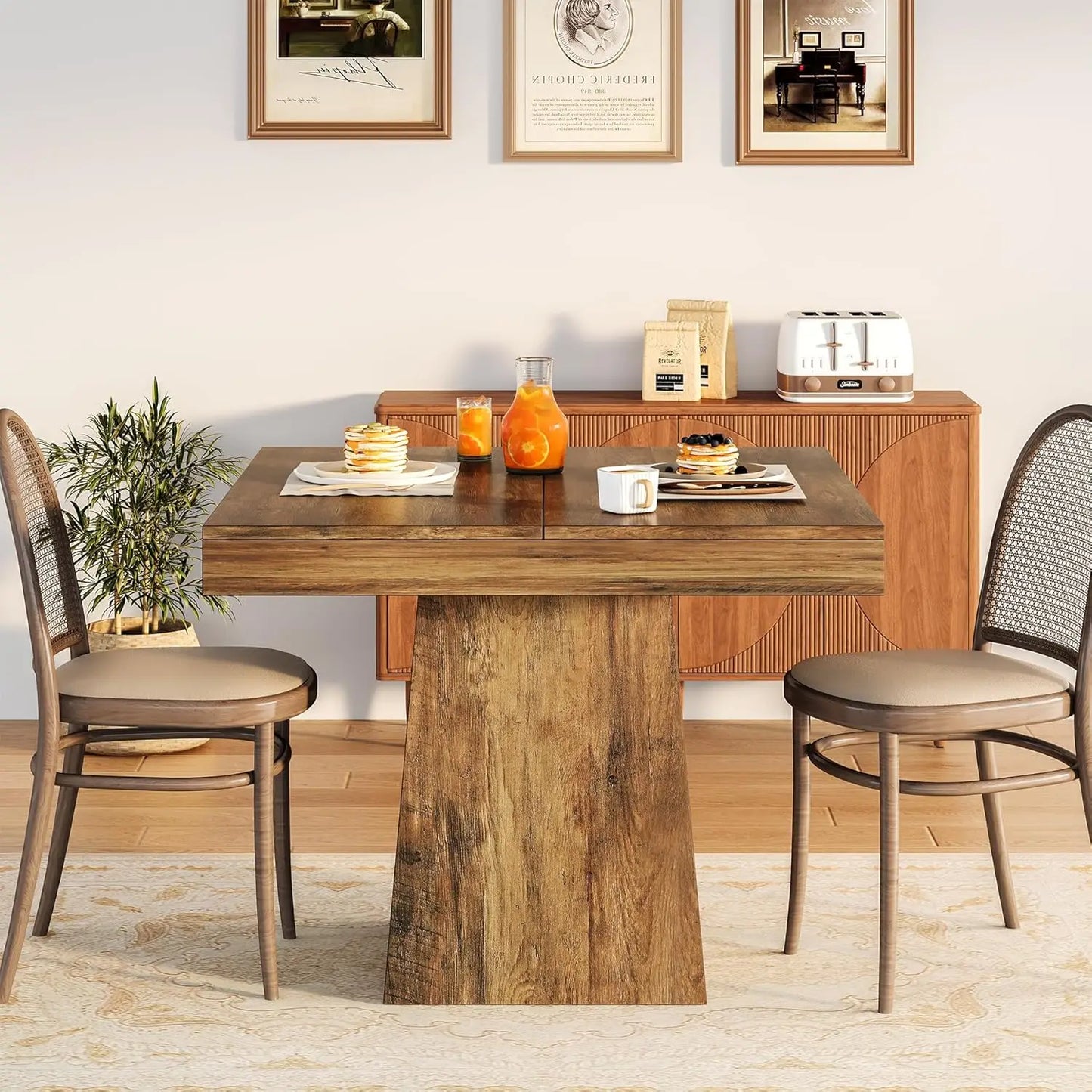 Tribesigns Square Dining Table For Four With Sturdy Pedestal Base