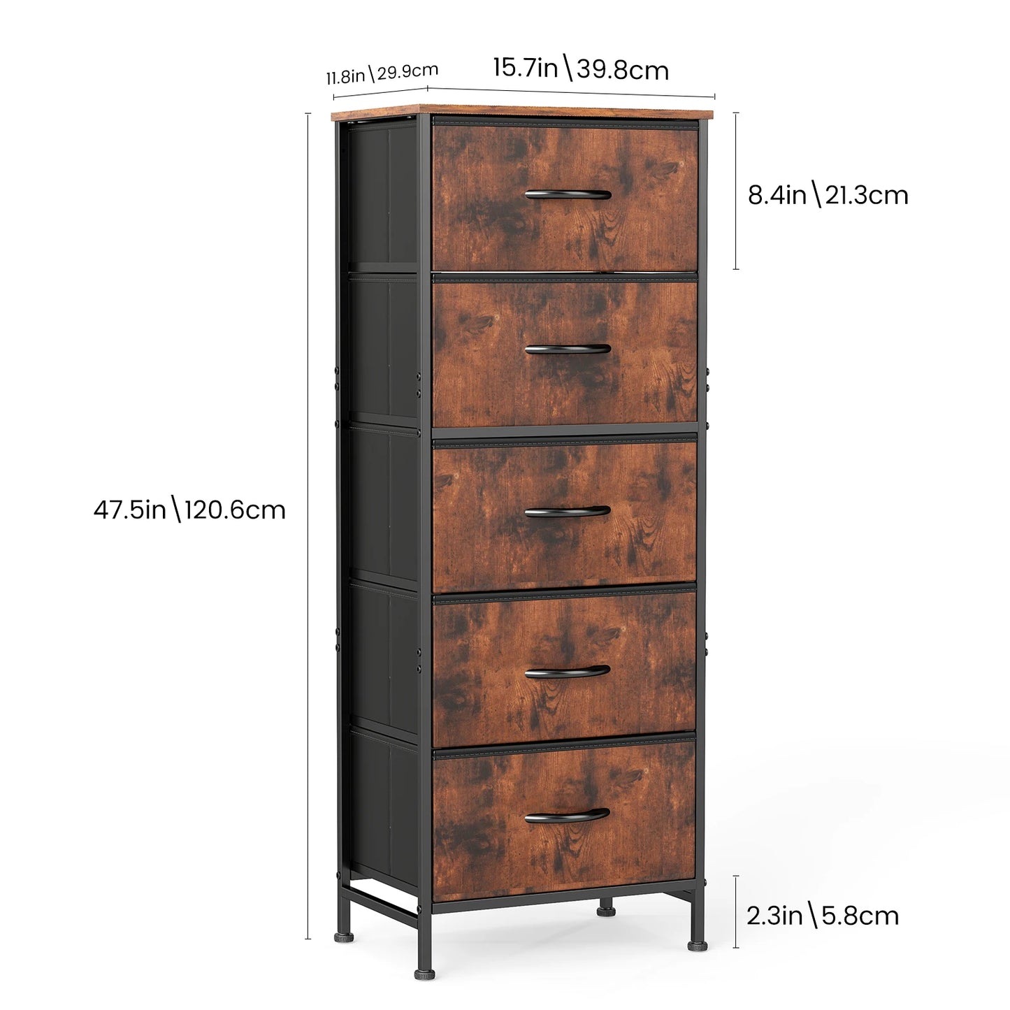 JHK Dresser With 5 Fabric Drawers