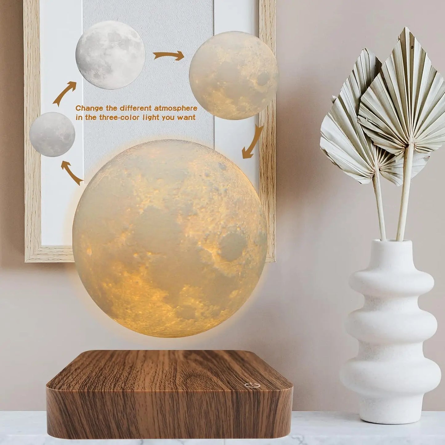 Mexllex Magnetic Floating Moon Lamp With Wooden Base And LED