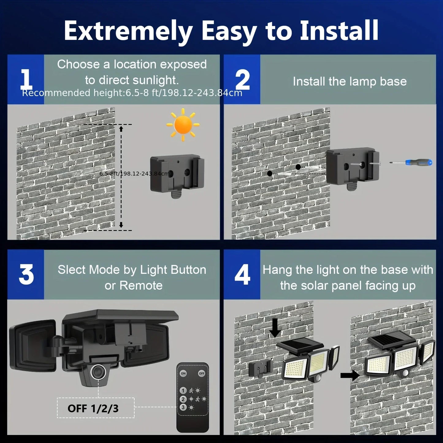 SZRSTH 4-Pack Solar Motion Sensor Security Lights For Porch Garage