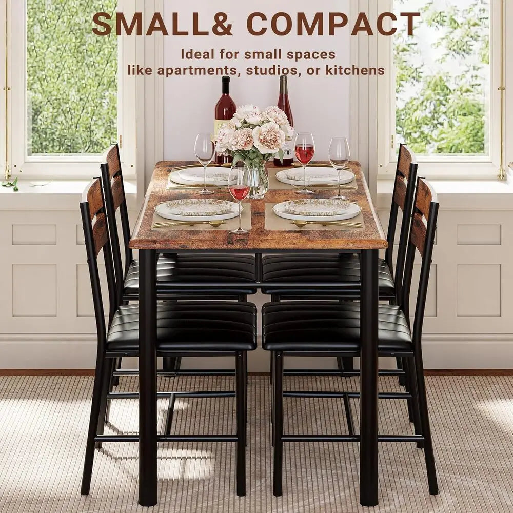 IRONCK Dining Table Set For 4 With Upholstered Chairs Wood Kitchen Small Spaces