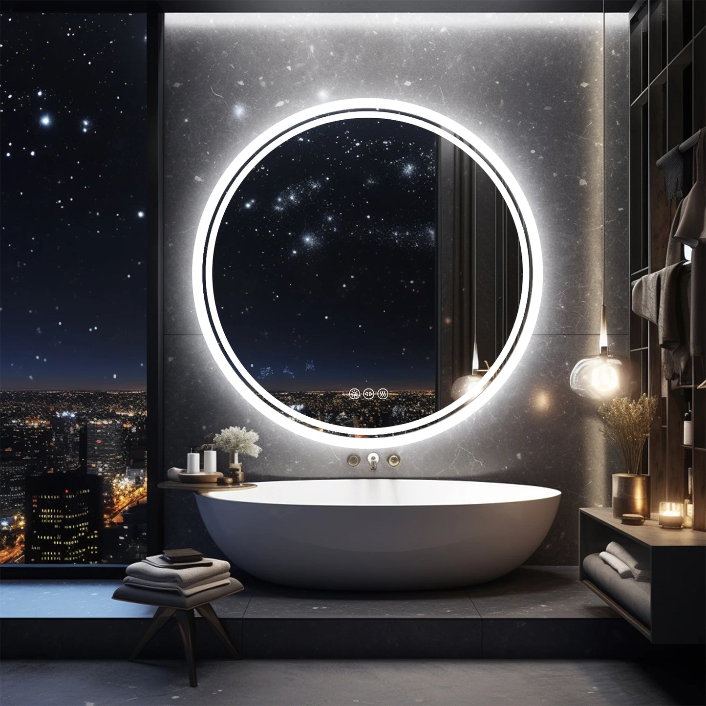 Wisfor Circular LED Backlit Bathroom Mirror with Anti-Fog and Dimmable