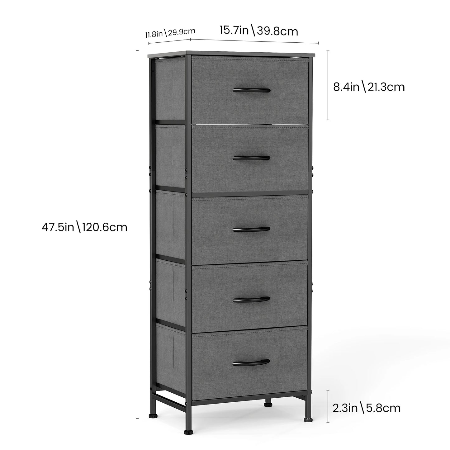 JHK Dresser With 5 Fabric Drawers