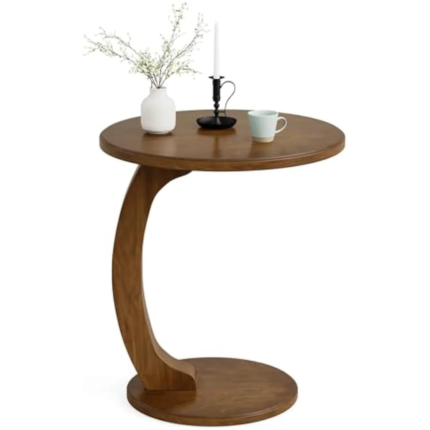 LITTLE TREE Round Wood C Shaped End Table Living Room