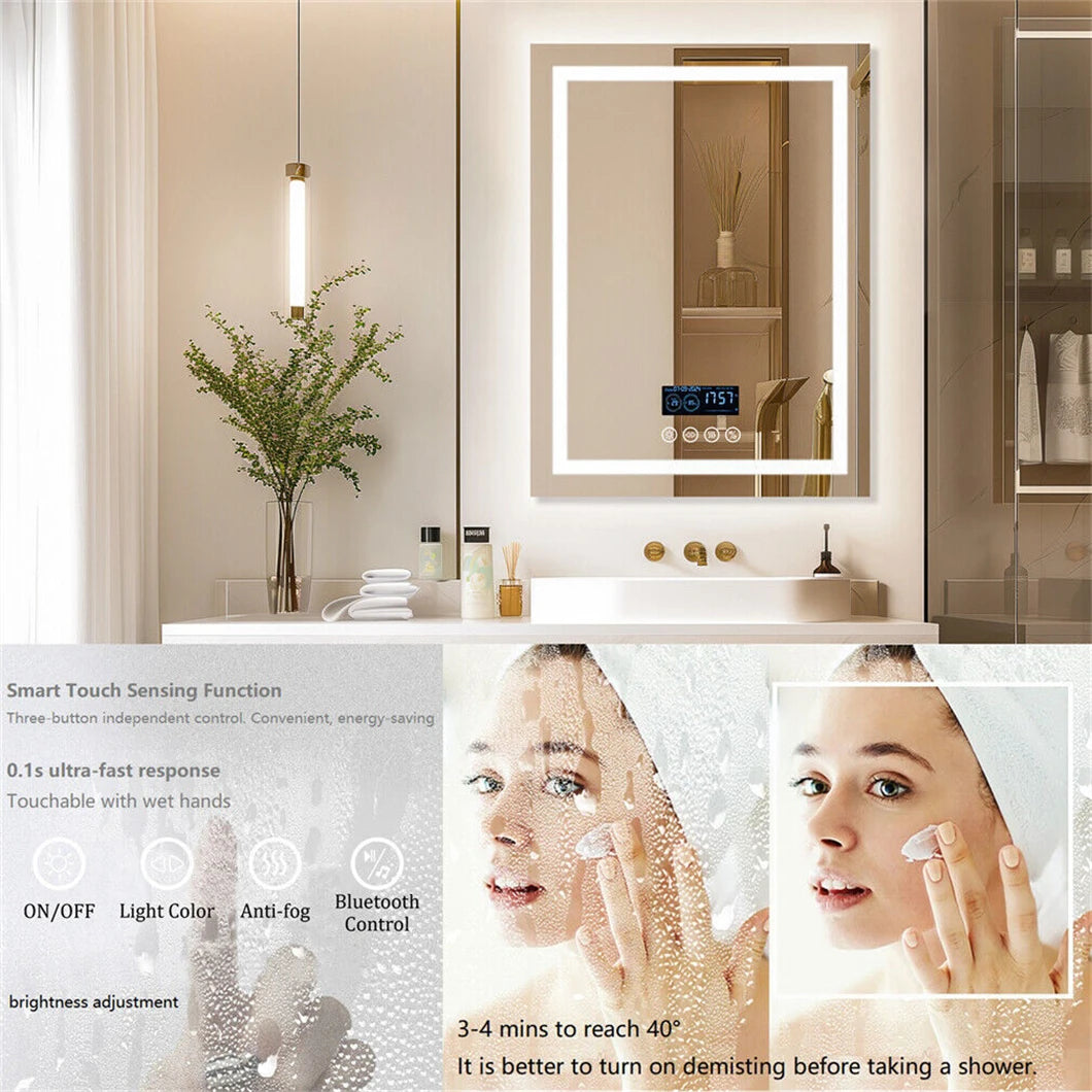 BORWART Smart LED Bathroom Mirror With Bluetooth Speaker Anti Fog
