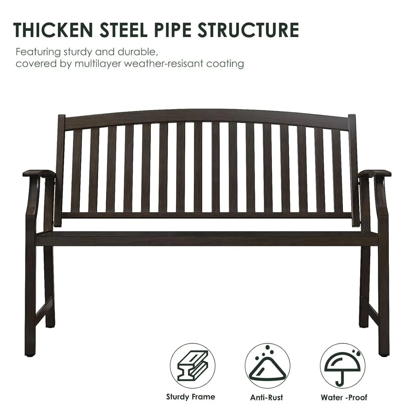 52" Outdoor Bench Rust-Free Metal Frame Aluminum Backrest Faux Wood Finish Patio Garden Porch, Customized