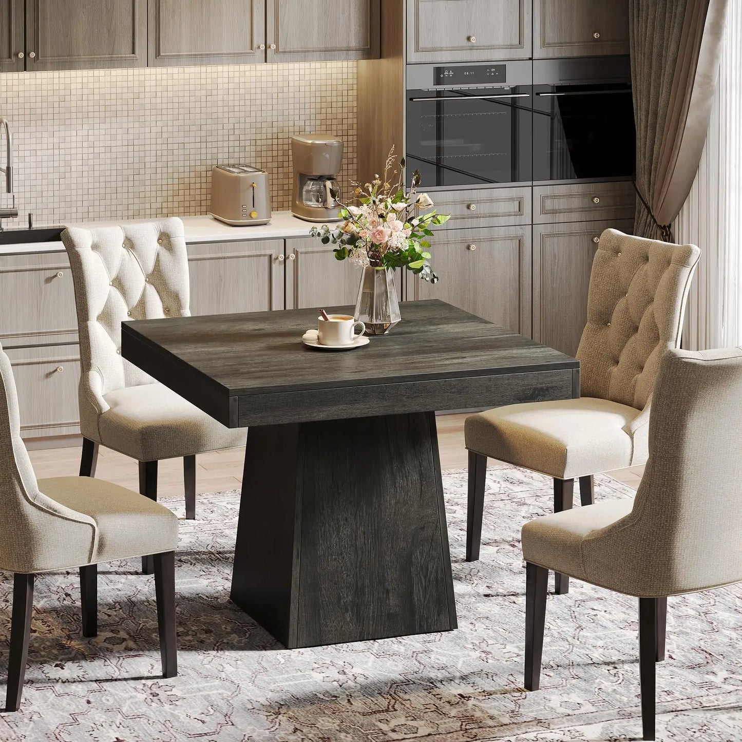 Tribesigns Square Dining Table For Four With Sturdy Pedestal Base