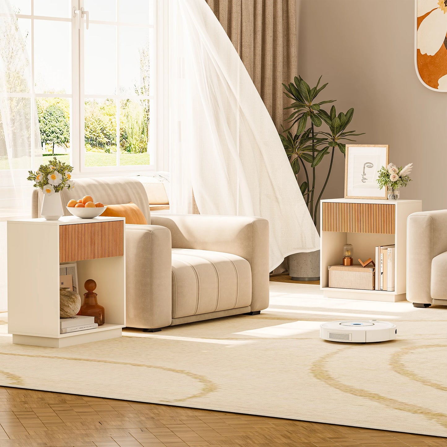 Fluted Nightstands Set Of 2 Modern Mid Century Bedside Tables