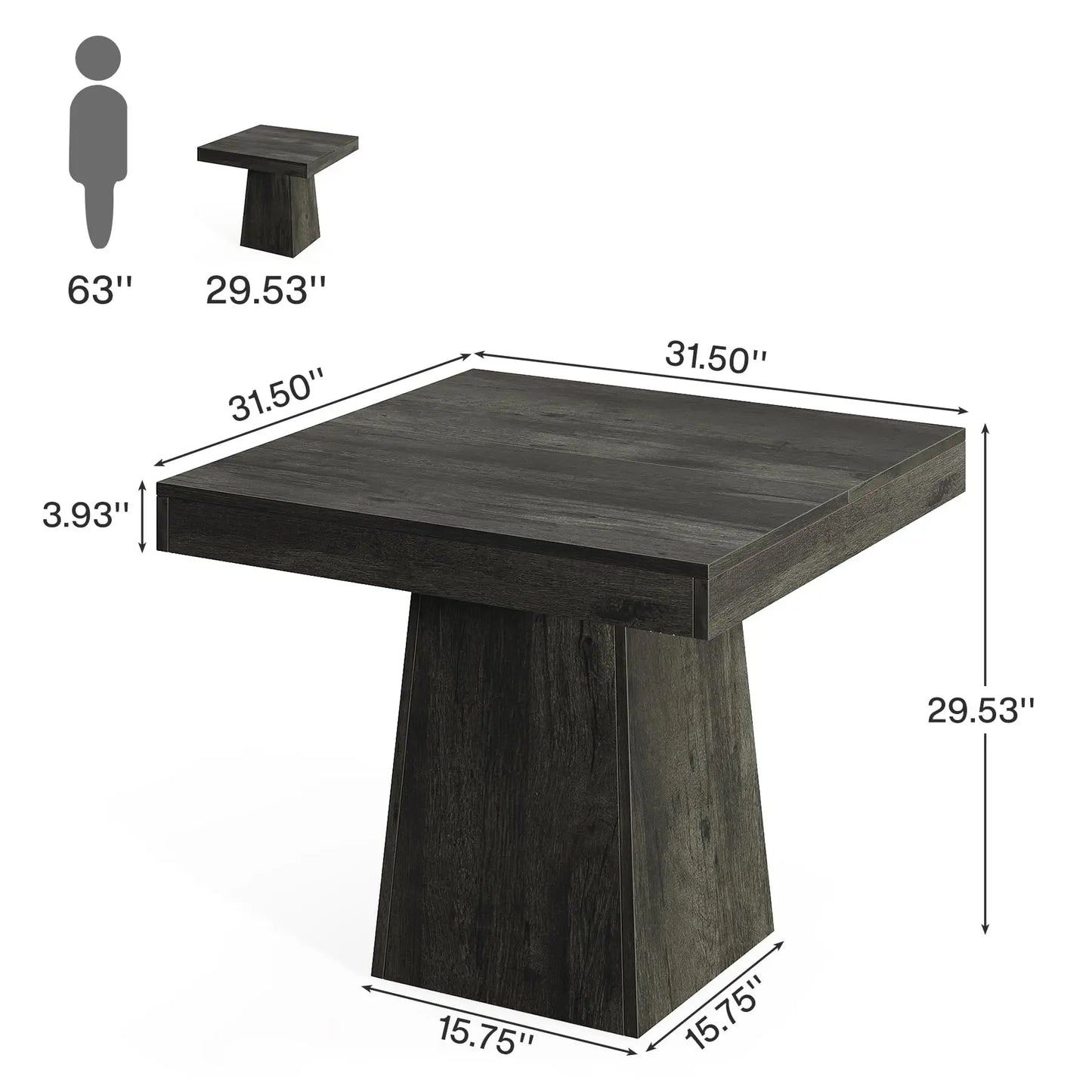 Tribesigns Square Dining Table For Four With Sturdy Pedestal Base