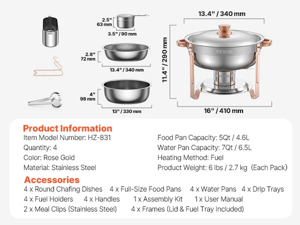 SucceBuy Four Pack Chafing Dish Buffet Set Stainless Steel Chafer Warmer