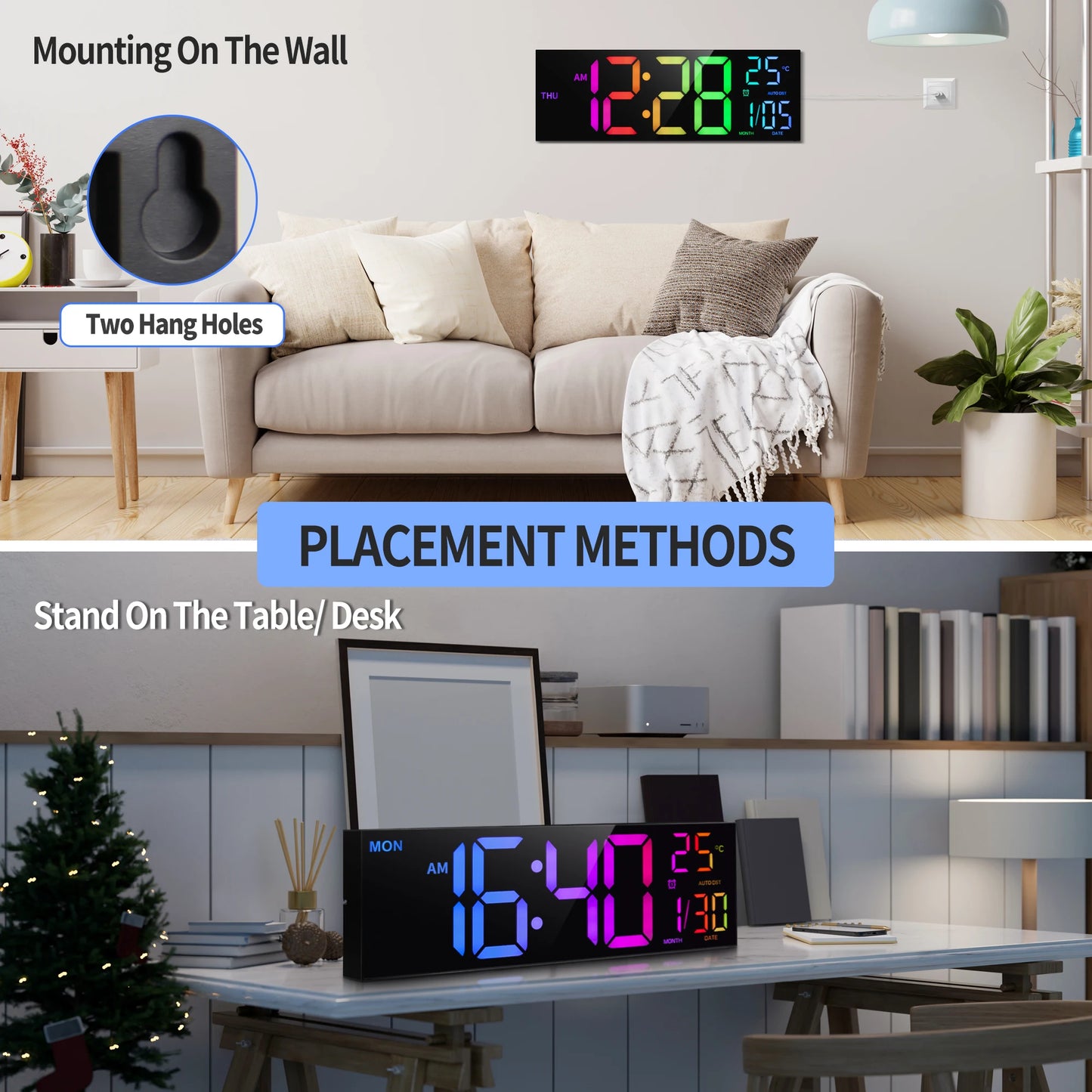 Digital Wall Clock With Remote Alarm Temperature Display