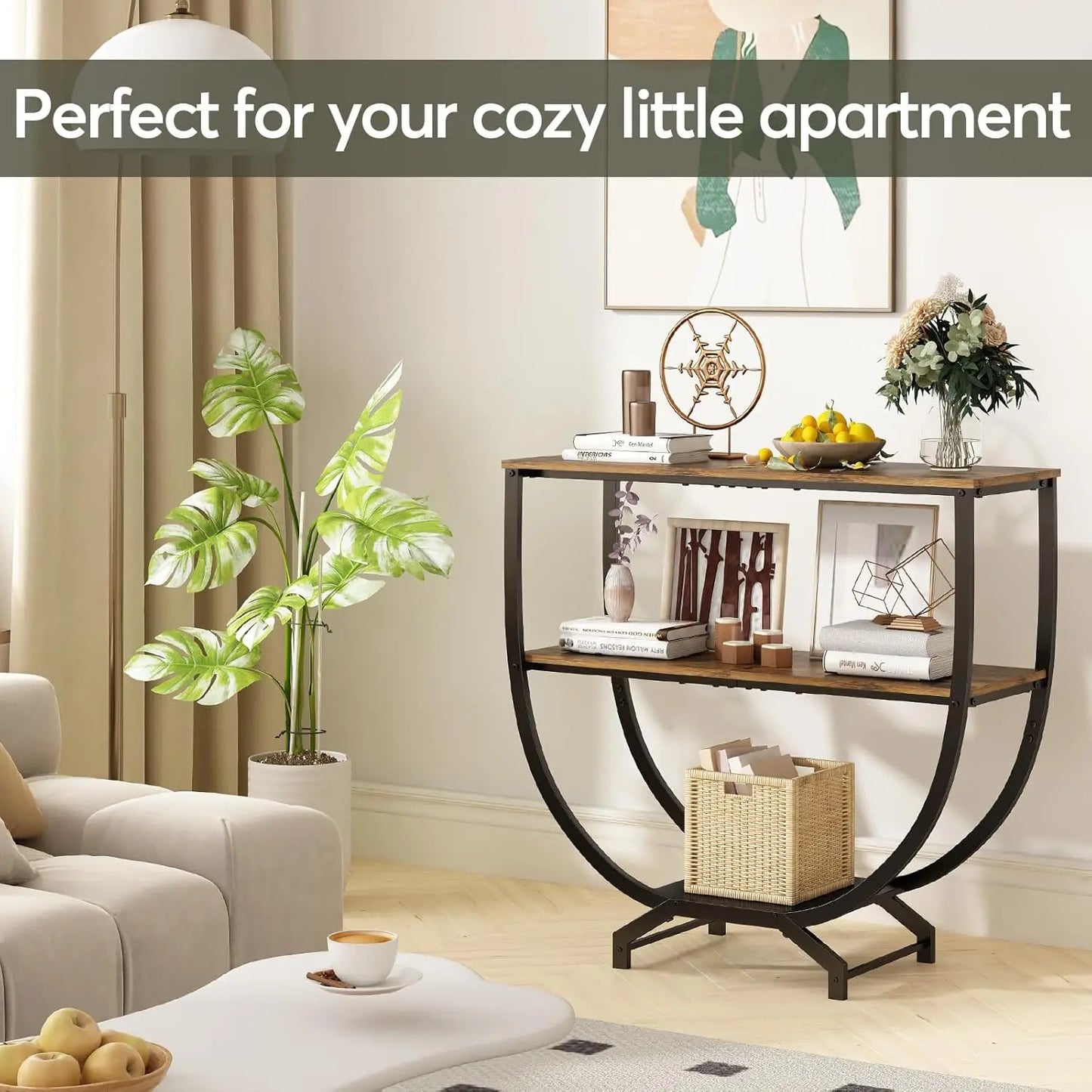 Industrial 3-Tier Console Table With Storage For Entryway