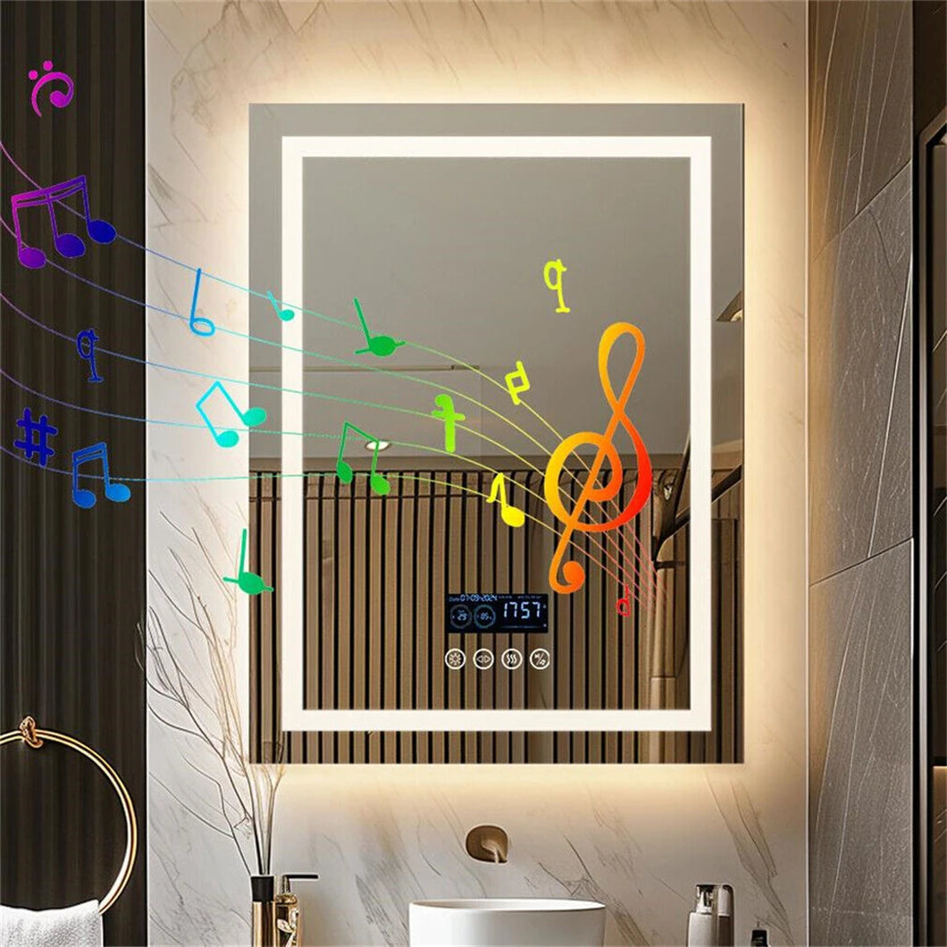 BORWART Smart LED Bathroom Mirror With Bluetooth Speaker Anti Fog