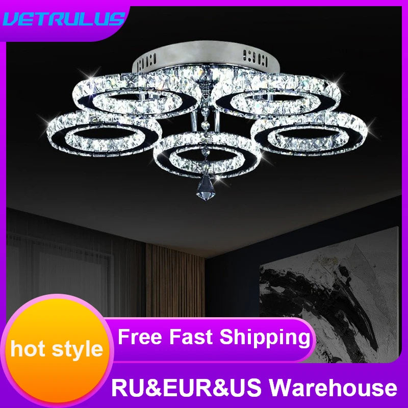 VETRULUS Modern Crystal Led Chandelier Ceiling Light